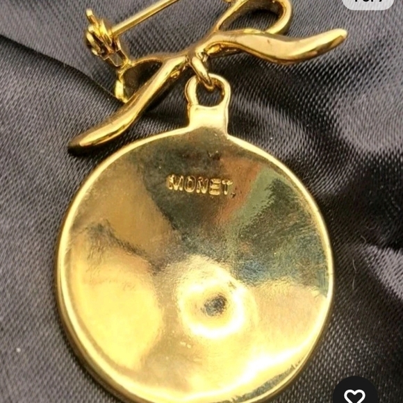 Monet Goldtone and Red Brooch with Crystal Accents - Picture 3 of 8